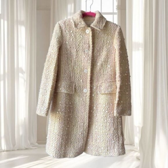 Banana Republic Jackets & Blazers - VTG Banana Republic Cream Pink Wool Sequin Coat Size MP